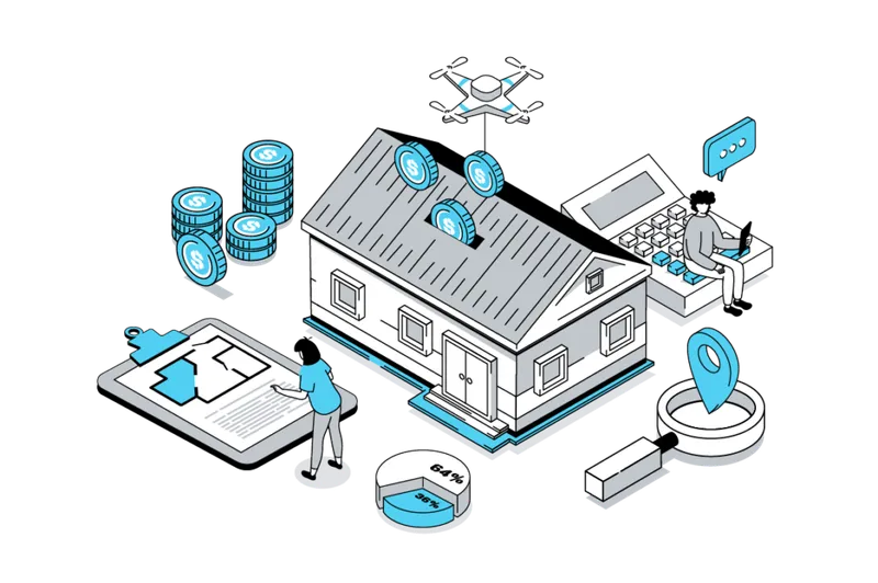 Illustration of digital property ownership and real estate technology